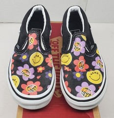 Vans Off The Wall Radically Happy Black Elastic Sneakers Youth Size 12 Kids