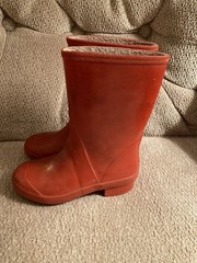 Red Rubber Waterproof Mid-Calf Rain Boots Unisex Kids Pull On Flat Toe