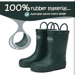 KomfoMe Unisex Kids Dark Green Waterproof Rubber Rain Boots Size 4 Big Kid
