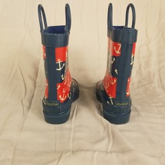 Lily & Dan Kids Nautical Anchor Striped Rubber Rain Boots Red Navy Blue Size 7/8