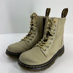 Dr. Martens Youth Combat Boots Size 13 Lace Up Side Zip Beige Canvas