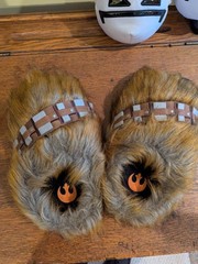 Star Wars Chewbacca Fur & Stormtrooper Slippers KIDS Size Large 3-4 Good Cond.