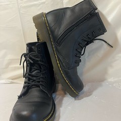 Dr. Martens Junior 1460 Softy T Black Leather Lace-Up Side Zip Boots Kids Size 2