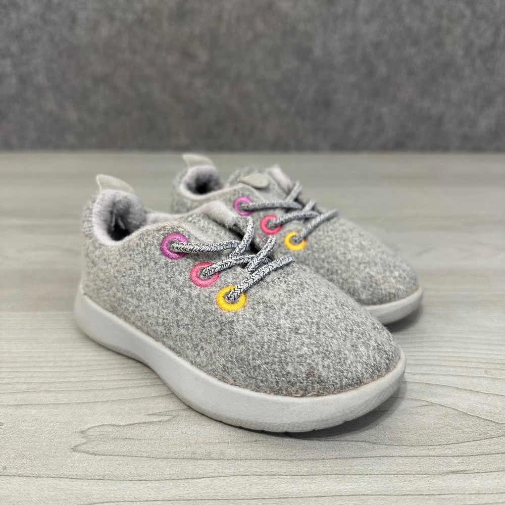 Allbirds Smallbirds Wool Runner Kids Size T7 Grey Pink Yellow Sneakers Shoes