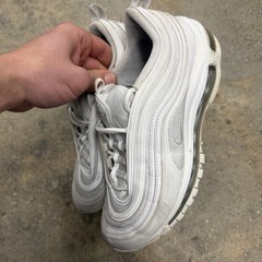 Nike Air Max 97 Triple White Metallic Silver Youth Shoes Sz 7Y (921522-104)