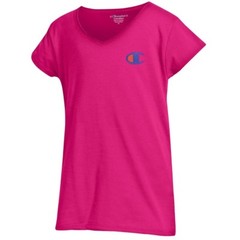 Champion Reverse Weave Logo Girls Youth (Knockout Pink) Powder Puff T-Shirt