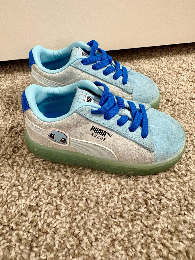 Puma x Pokemon Squirtle Suede Sneakers Little Kid Size 6C Blue Grey Green VGUC