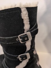UGG Australia Black Suede Sheepskin Lined Triple Buckle Boots Women’s 5