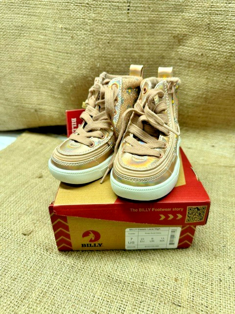 BILLY Classic Lace High Kids High Top Sneakers-Rose Gold Daisy-SIze 7 US