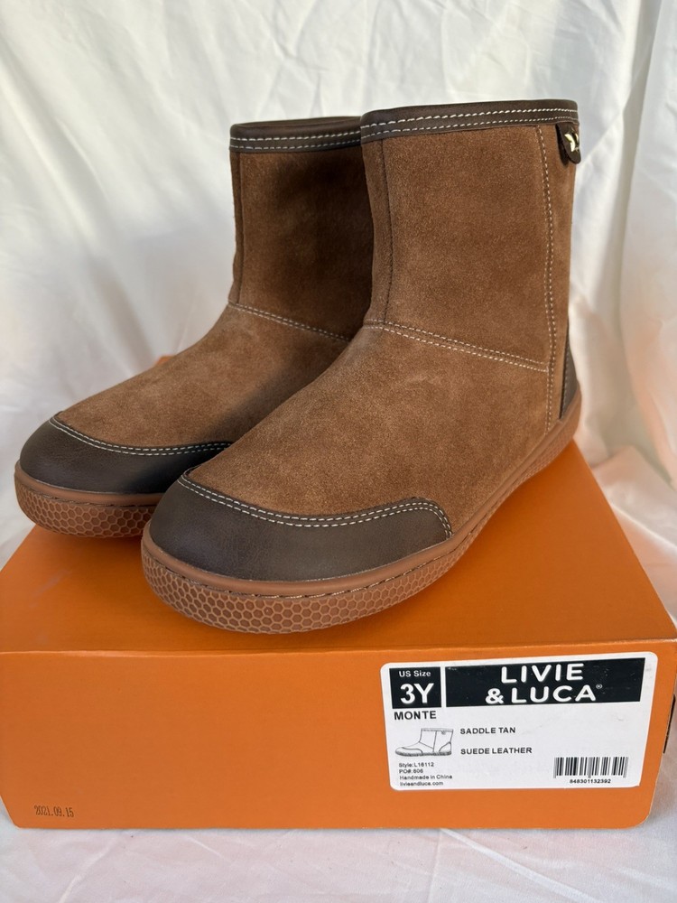 Livie and Luca Size 3Y Saddle Tan Suede Leather Boots Boys Girls Unisex