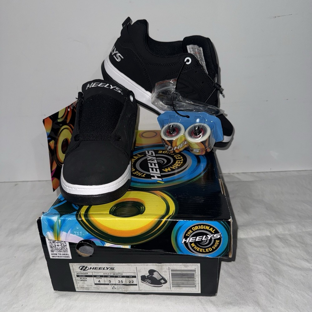 eBay TitleHeelys Voyager Black White Youth Size 4 Wheeled Shoes NIB HE100713H