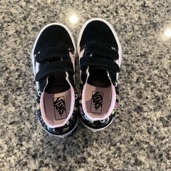 VANS Old Skool V Kids US 13 Sneaker Hook & Loop Black Pink Mermaid Print