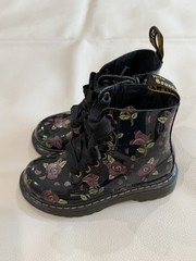 Dr. Martens Lace Up Zipper Combat Boots Patent Leather Roses Black Kids Sz 12