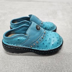 Double H Boots Toddler Turquoise Leather Mule Clog 8.5 Ostrich Embossed