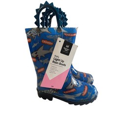 Member’s Mark Kids Light Up Shark Rain Boots Blue Waterproof Size 7/8 NEW