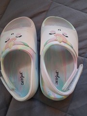 Cat & Jack Unicorn Slide Sandals Hook & Loop Strap Multicolor/White Kids 8