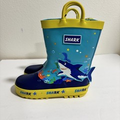 Under The Sea Shark Rubber Rain Boots Boy/girl Toddler Sz 10Blue &Yellow NEW