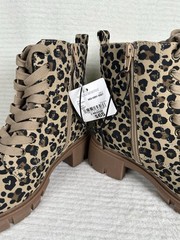 TH BLAKELY Leopard Print Lace-Up Ankle Combat Boots Side Zipper Kids 3M
