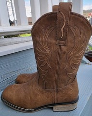 Rollda Kids Square Toe Unisex Sturdy Cowboy Boots Brown – US Kids Size 4