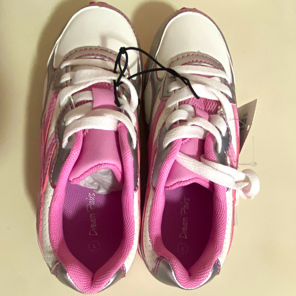 Dream Pairs Unisex Kids Size 1 White/Pink/Silver Colorblock Low Top Sneaker