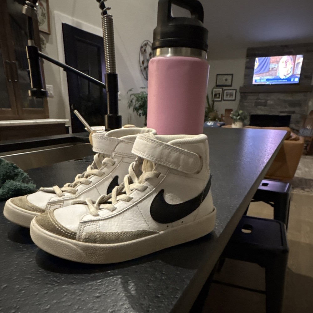 Nike Blazer Mid 77 Kids White Black Leather High-Top Sneakers US 12C DA4087