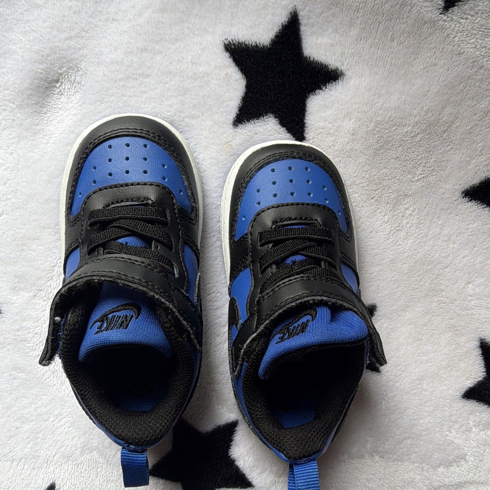Nike Unisex Kids Black/Blue Leather Low Top Hook & Loop Sneakers US 5.5