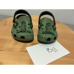 Crocs Clogs Kids Size C9 Green Dinosaur 3D Eyes Spikes Reptile Print Slip On