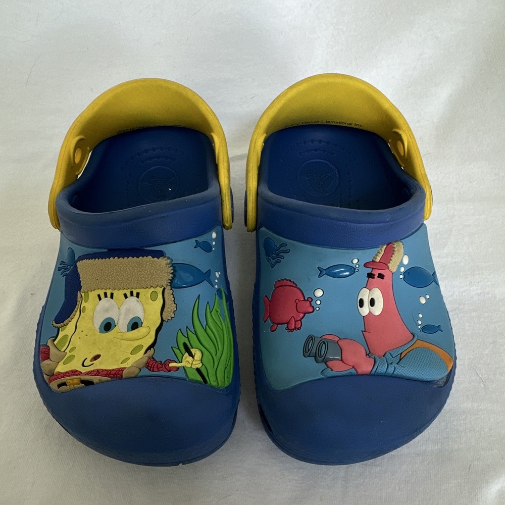 Crocs Classic Clog Kids SpongeBob & Patrick Blue/Yellow Slip-On Clog Sz 8