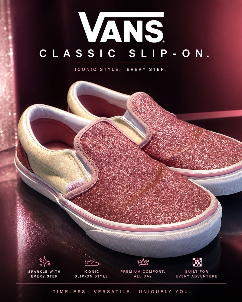 VANS Glitter Slip-On Pink Iridescent Unisex Kids Shoes Size 3