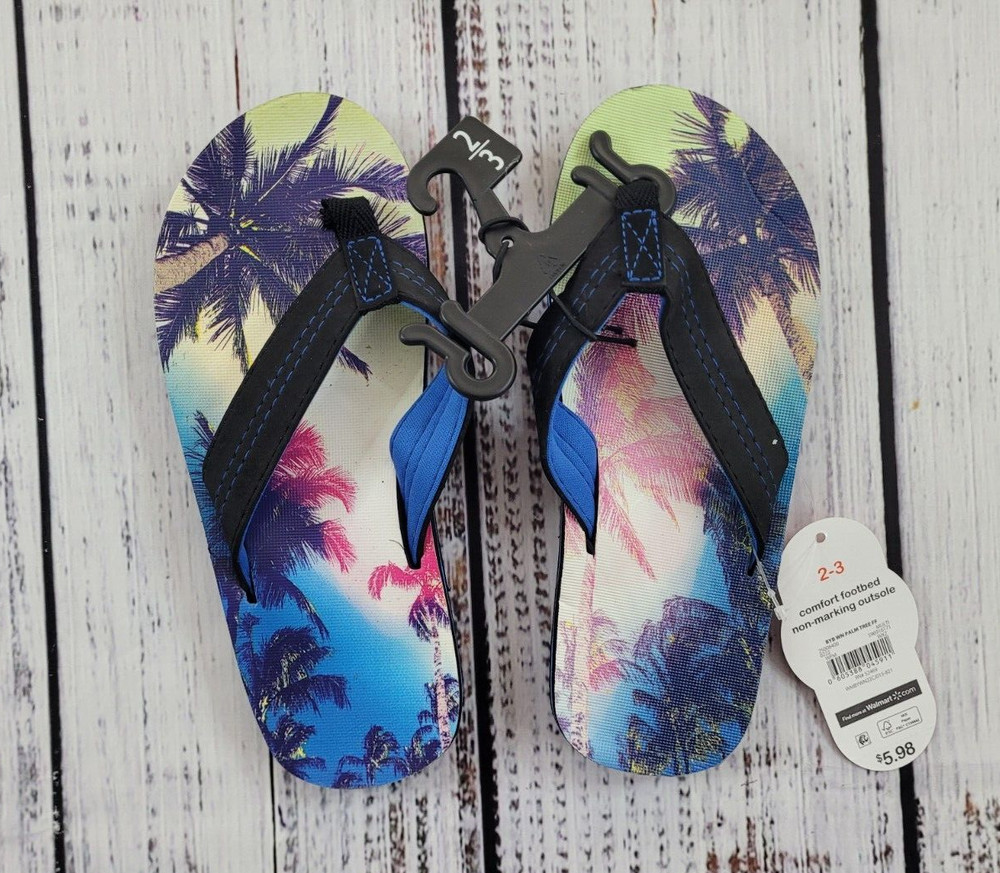 NWT Walmart Comfort Footbed Palm Tree Flip Flops Kids Size 2-3
