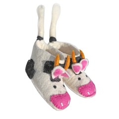 Himalayan Organic Lamb Wool Slippers Cow-Inspired Designs, Sole Size 6.5″x2.5″