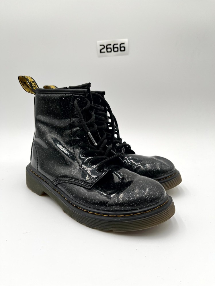 Dr. Martens Glitter 1460 Junior Kids 3 Boots Black Leather Round Toe Combat Boot