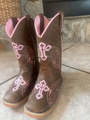Twister Kids Gracie Wing & Cross Cowboy Boots Brown Pink Size 13 EUC