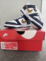 Nike Dunk Low White Wheat Midnight Navy Boys US 5 Uk 4.5 NOS