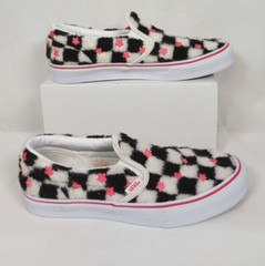 VANS Classic Slip On Sherpa Floral Checkerboard Shoes Junior Size 6.5 NWOB