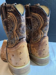 El General Ostrich Leather Cowboy Boots Youth Sz 20.5 Mexico (1.5 US)