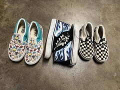 3 Pairs Vans Black White Classic Slip On Shoes Kids Youth 11, 13 And 13.5