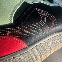 Air Jordan 1 Mid SE Stitched Swoosh Multi-Color Black Ivory Youth 6Y Sneakers