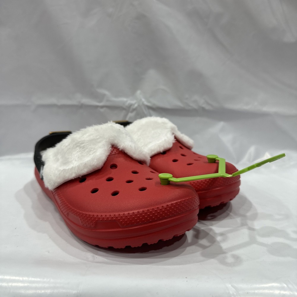 Crocs Classic Clogs Kids 4 Varsity Red Santa Fuzzy Lined Comfort Shoes EBS2784