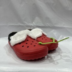 Crocs Classic Clogs Kids 4 Varsity Red Santa Fuzzy Lined Comfort Shoes EBS2784