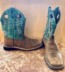 Smoky Mountain Kid’s Size 2 Jesse Square Toe Western Boots Turquoise/Brown