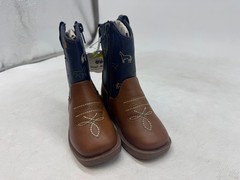 First Steps Cowboy Boots Kids Brown Leather Side Zip Square Toe Western – UK 4