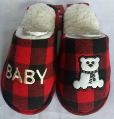 Christmas Slippers Baby Bear Fleece Buffalo Plaid Kids Sz M 13-1 Red Black White
