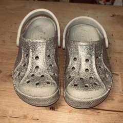 Crocs Classic Glitter Kids Clog Silver US 11 Slip-On Synthetic Logo