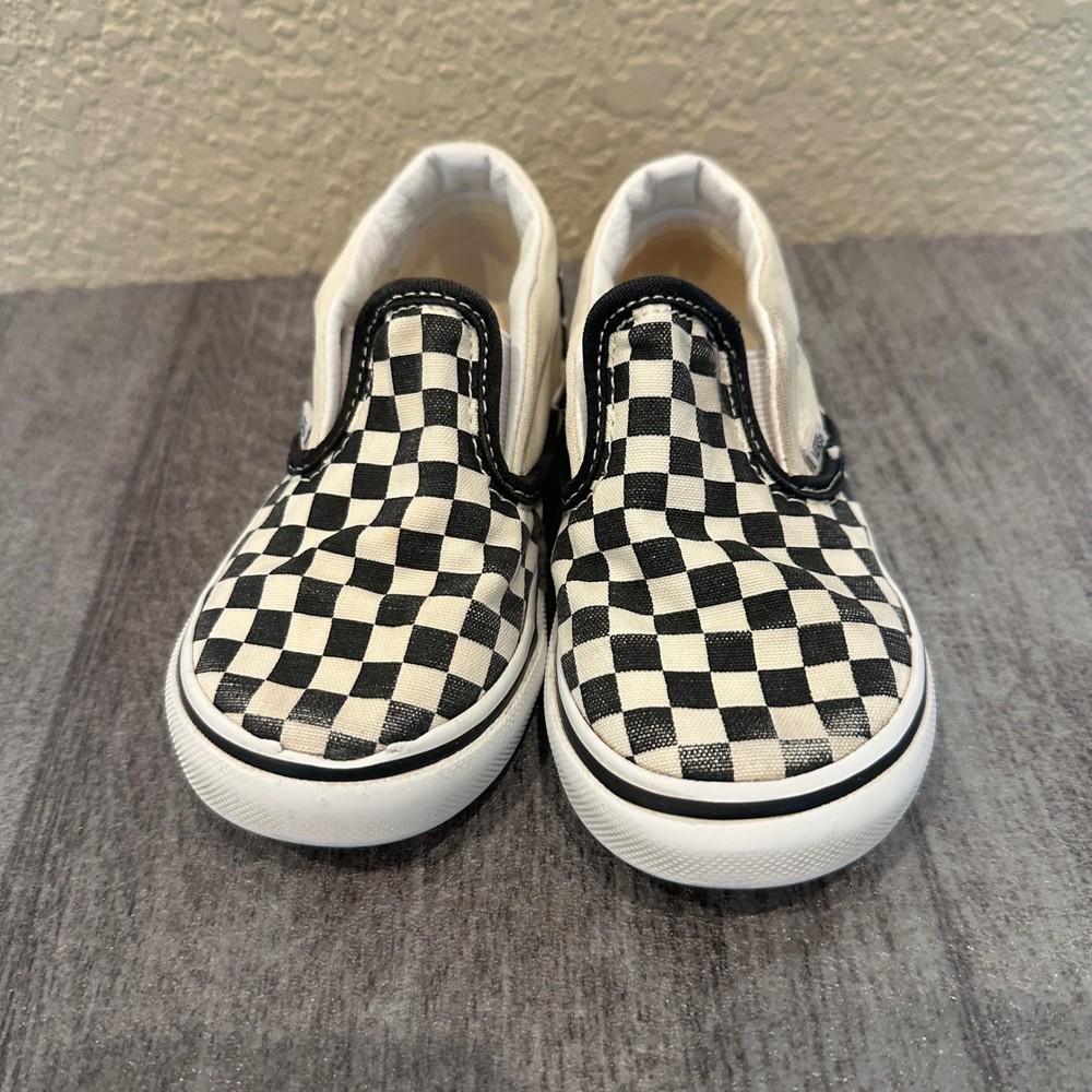 Vans Classic Slip-On Checkerboard Black White Canvas Skate Shoes Kids 8.0