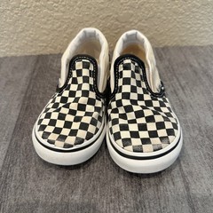 Vans Classic Slip-On Checkerboard Black White Canvas Skate Shoes Kids 8.0