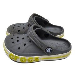 Crocs Kids Bayaband Sandals Clogs Shoes Slides Grey Rubber Spell out Green 10C