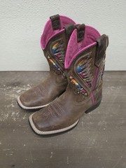 Ariat Quickdraw VentTek Brown Leather Square Toe Cowboy Boots Girls Boys Sz 12