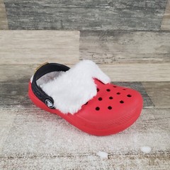 Crocs Classic Lined Santa Kids Clog Sz 9 C9 Red Round Toe Slip-On Holiday
