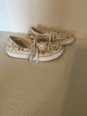 VANS Authentic Unisex Kids Sneakers Beige/Red/Blue Floral Canvas Low Top US 1